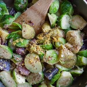 Brussels Sprouts Salad with Fingerling Potato, seasoned with Caraway Seeds and Juniper Berries