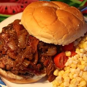 Bacon Burgers with Bacon- Balsamic Caramelized Onions