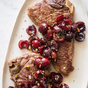 Grilled New York Strip Steaks with Cherry-Port Compote