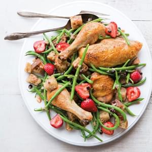 Roast Chicken & Bread Salad with Haricots Verts & Strawberries