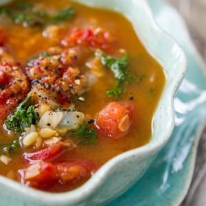 Spiced Red Lentil, Tomato, and Kale Soup