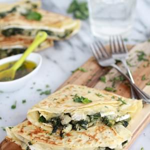 Spinach Artichoke and Brie Crepes with Sweet Honey Sauce
