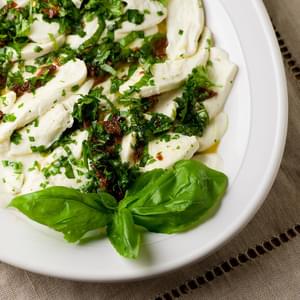 Marinated Mozzarella with Basil and Sun-Dried Tomatoes