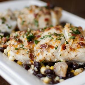 Foil-Baked Fish with Black Beans and Corn