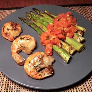 Chinese Chilled Soy-Roasted Asparagus & Shrimp w/ Warm Tomato Sauce