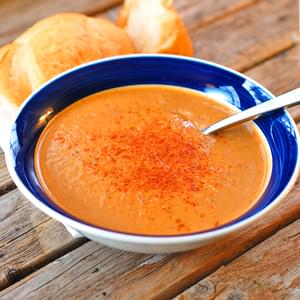 Curry Roasted Red Pepper and Eggplant Soup
