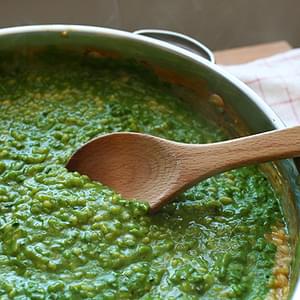 Toasted Barley Risotto with Spinach and Herb Purée (from Bon Appetit)