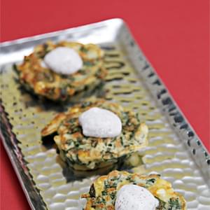 Collard Greens and Sweet Corn Buttermilk Cakes with Sumac-Sour Cream