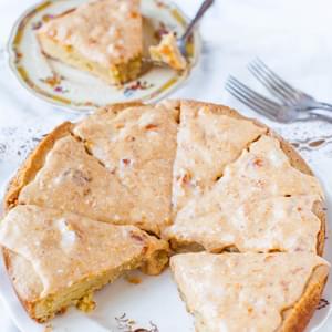 French Almond Cookie Cake with Apricot Cream Cheese Glaze