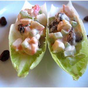 French Endive with Celery Mayonnaise, Artificial Crab Meat, and Raisins