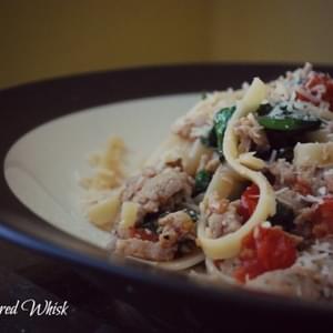 Pasta with Sausage, Tomatoes and Arugula