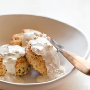 Green Chile and Cheddar Biscuits with Country Gravy