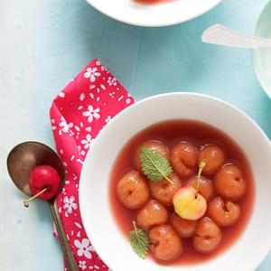 Rainier Cherry Soup With Ginger, Vanilla, Lime And Raspberries