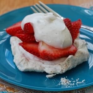 Strawberry Pecan Pavlova with Yogurt Whipped Cream