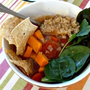 Quinoa Soup with Sweet Potatoes, Tomatoes, and Power Greens