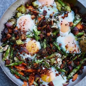 Smoked Trout and Vegetable Hash with Eggs