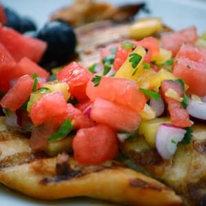 Chile Chicken with Gingered Watermelon Salsa