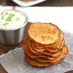 Homemade Baked Smoked Paprika Potato Chips with Triple Onion Dip