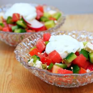 Watermelon and Feta Salad with Chopped Vegetables