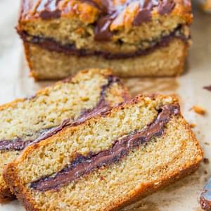 Nutella-Layered-and-Swirled Peanut Butter Bread {Peanut Butter Loaf Cake}