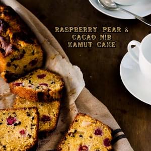 Raspberry, Pear and Cacao Nib Kamut Cake