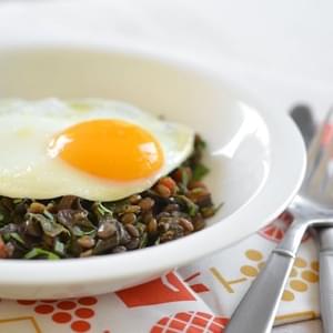 Braised Lentils and Chard Topped with an Egg