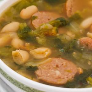 Cannellini Bean Soup with Roasted Italian Sausage and Escarole