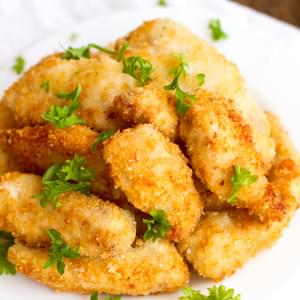 Parmesan Chicken Fingers with Garlic Cheese Sauce