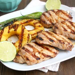 Grilled Ginger-Sesame Pork Chops with Pineapple and Scallions