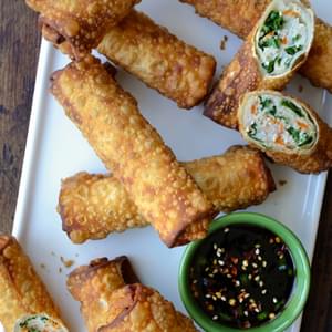 Kale and Chicken Egg Rolls with Ginger Soy Dip