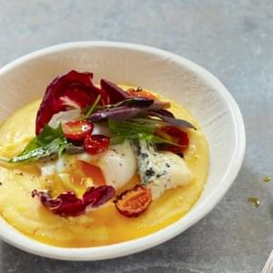 Polenta With Winter Salad, Poached Egg And Blue Cheese