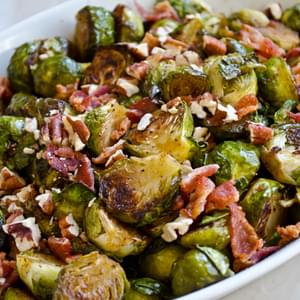 Roasted Brussels Sprouts with Bacon, Pecans & Maple Syrup