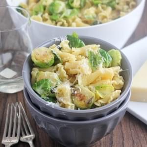 Campanelle with Pan-Roasted Garlic Brussels Sprouts & Pine Nuts