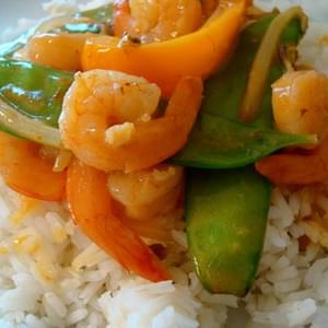 Shrimp Stir Fry with Snow Peas and Coconut Curry Sauce