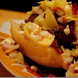 Mini Hamburger Sliders with Feta & Artichoke Salsa