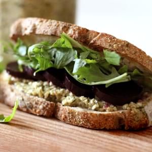 Roasted Beet and Arugula Sandwich with Green Olive Tarragon Tapenade