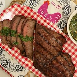 Grilled Korean Style London Broil with Spicy Cilantro Sauce
