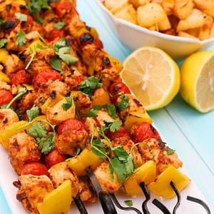 Spicy Chicken Kebabs with Lemon Potatoes