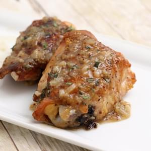 Pan-Seared Chicken Thighs w/Beer & Grainy Mustard Sauce