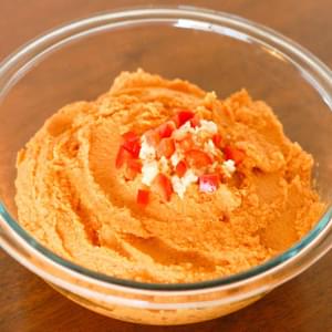 Roasted Red Pepper and Garlic Hummus with Sweet Potato