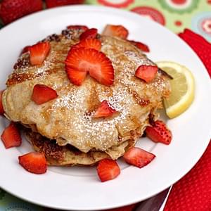Lemon Cottage Cheese Pancakes with Strawberries