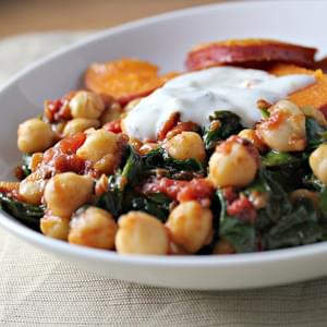 Chickpeas and Spinach with Honeyed Sweet Potato
