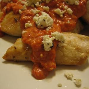 Chicken with Roasted Red Pepper Sauce and Feta Cheese