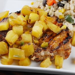 Chili- Rubbed Pork Chops w/ Grilled Pineapple Salsa