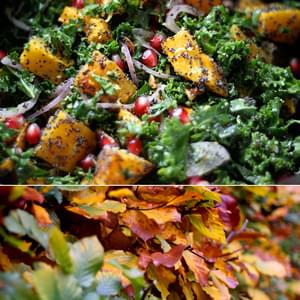 Poppy Seed-Crusted Butternut Squash with Kale and Pomegranates