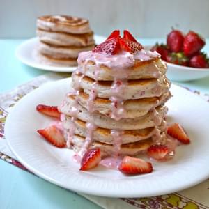 Strawberry Pancakes with Strawberry Cream Cheese Glaze