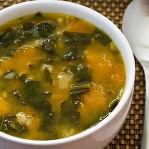 Autumn Harvest Soup with Butternut Squash, Kale, and Farro or Brown Rice