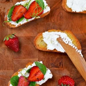 Crostini with Pea Shoots and Strawberries