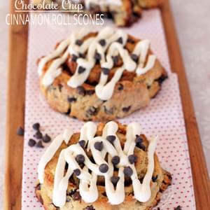 Chocolate Chip Cinnamon Roll Scones w/ Cream Cheese Icing