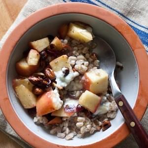 Apple Farro Breakfast Bowl with Cranberries and Hazelnuts